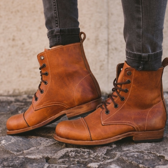Amara Collective Shoes - Amara Collective Frankie Caramel Brown Lace Up Combat Boots Size 7.5 Wide